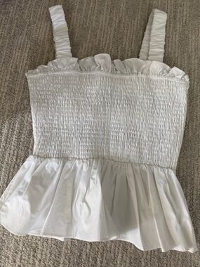 English Factory White Smocked Peplum Crop Top